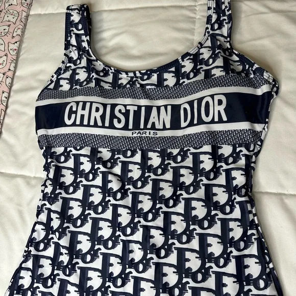 Signature One-Piece Swimsuit Navy and white monogram size XL - Picture 6 of 11